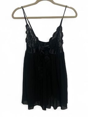 Victoria’s Secret Black Lace Chiffon Babydoll Tank Top